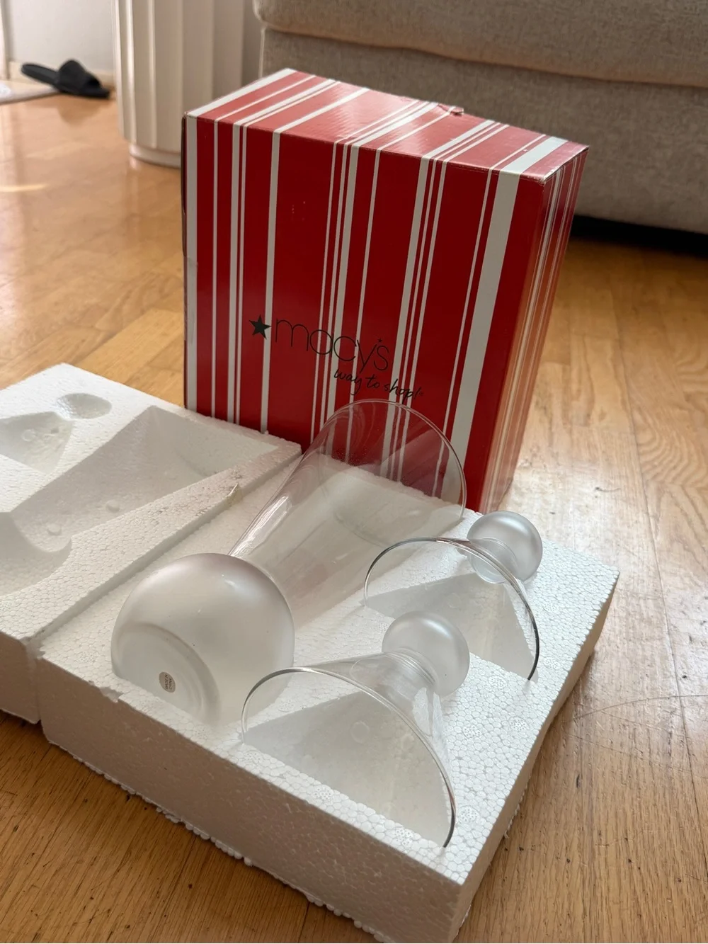 Macy's Clear and Frosted Glass Candle Holder Trio